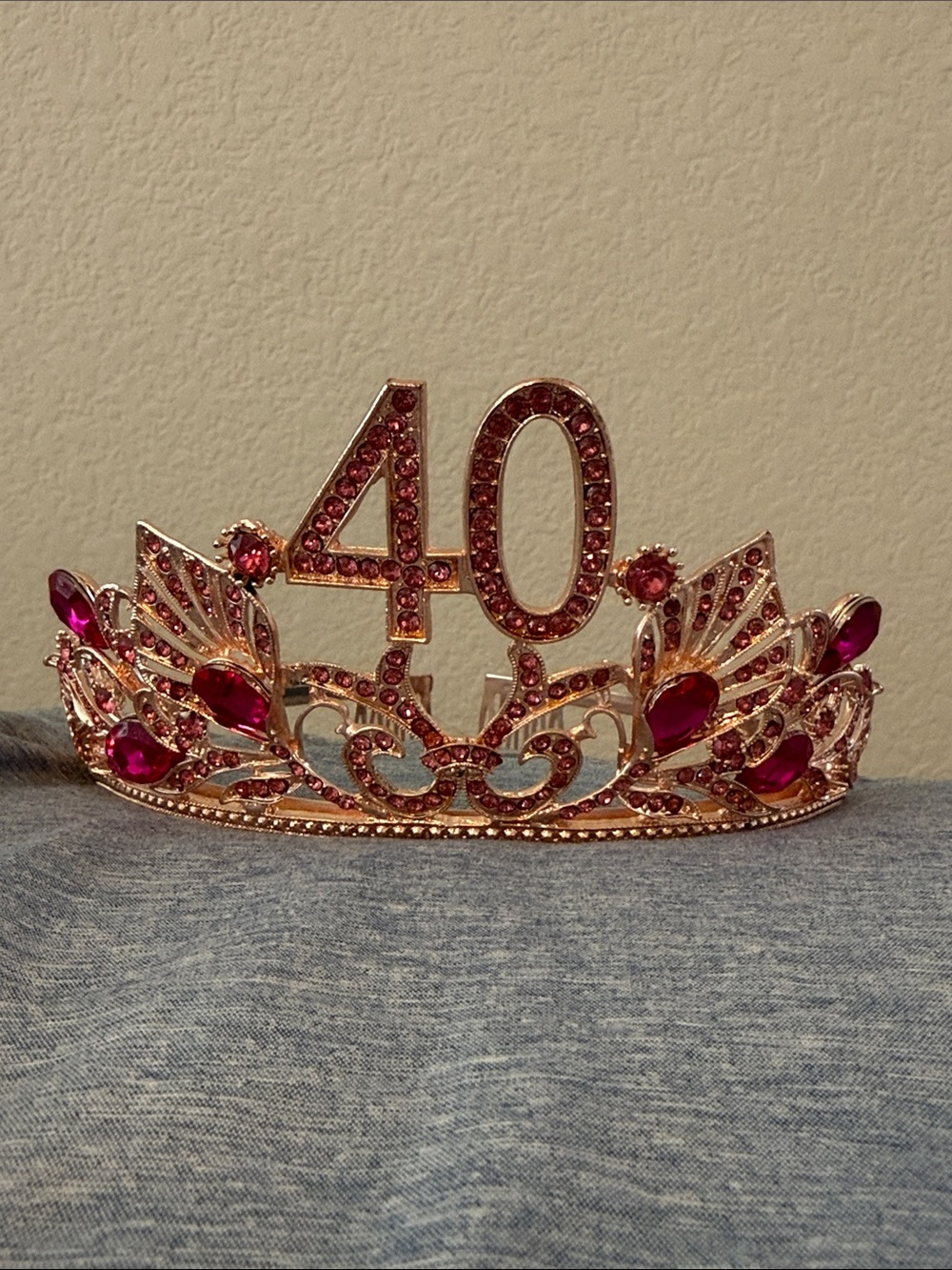 Rose Gold 40th Birthday Tiara with Pink Gem Accents